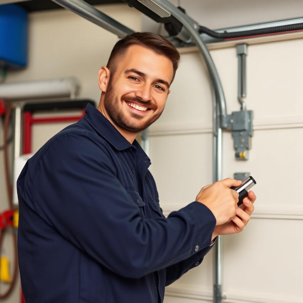 Professional garage door technician from Garage Door Middlebury in uniform ready for service